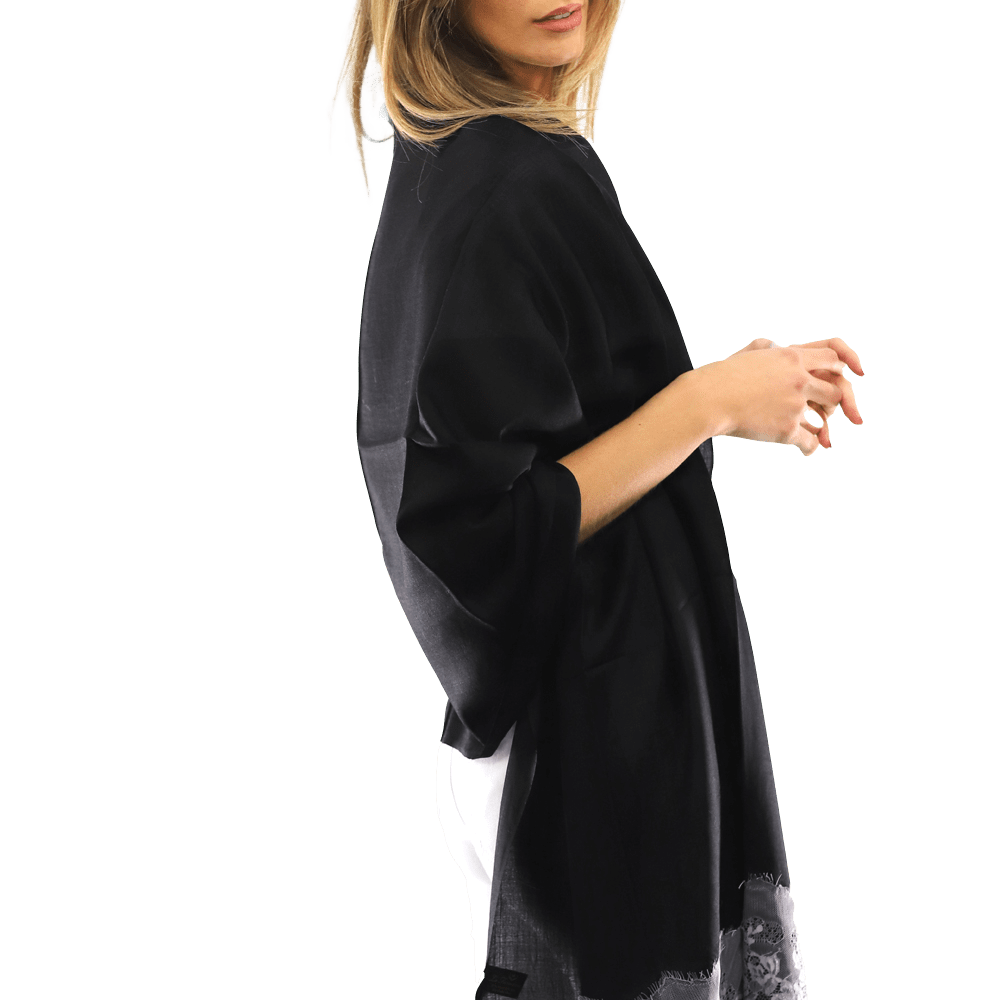 Lace Trim Scarf-Black/Grey - Scarf - La Fiorentina LACB107