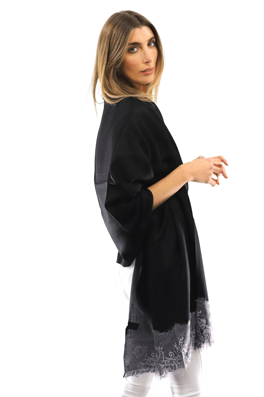 Lace Trim Scarf-Black/Grey - Scarf - La Fiorentina LACB107