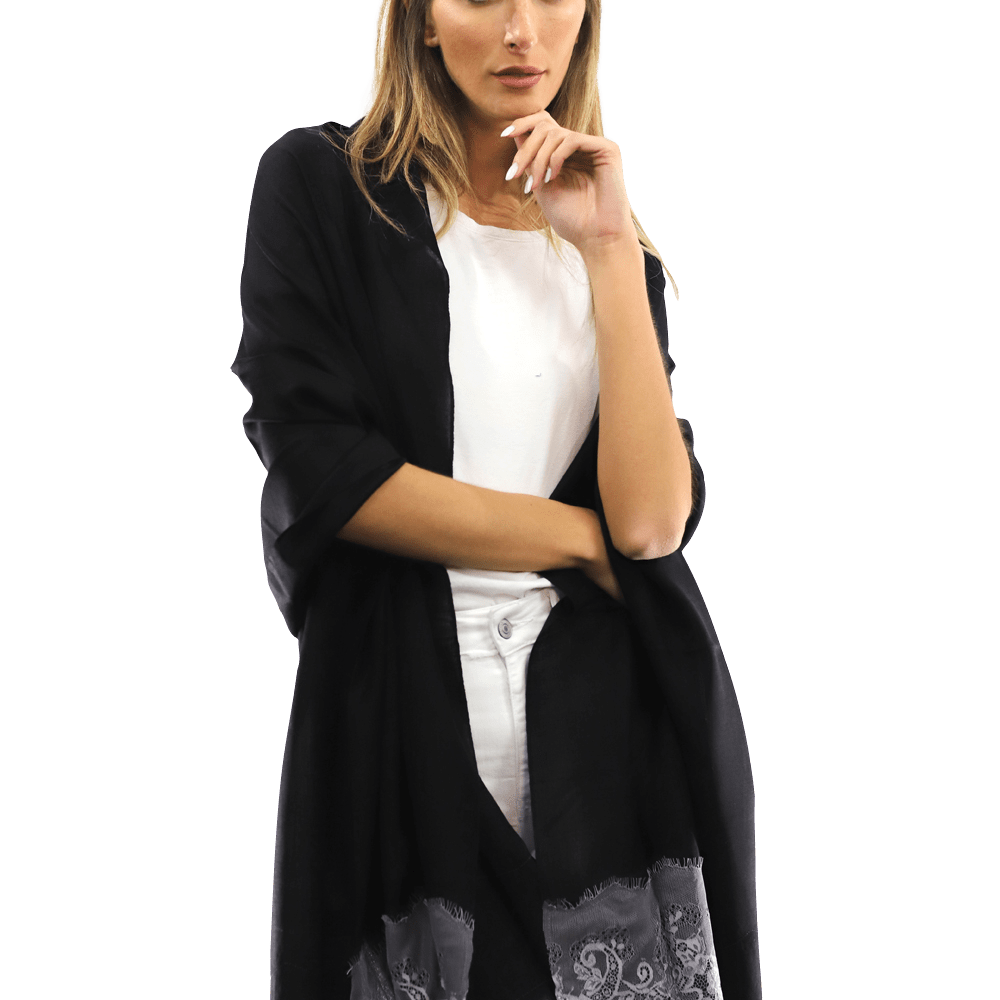 Lace Trim Scarf-Black/Grey - Scarf - La Fiorentina LACB107