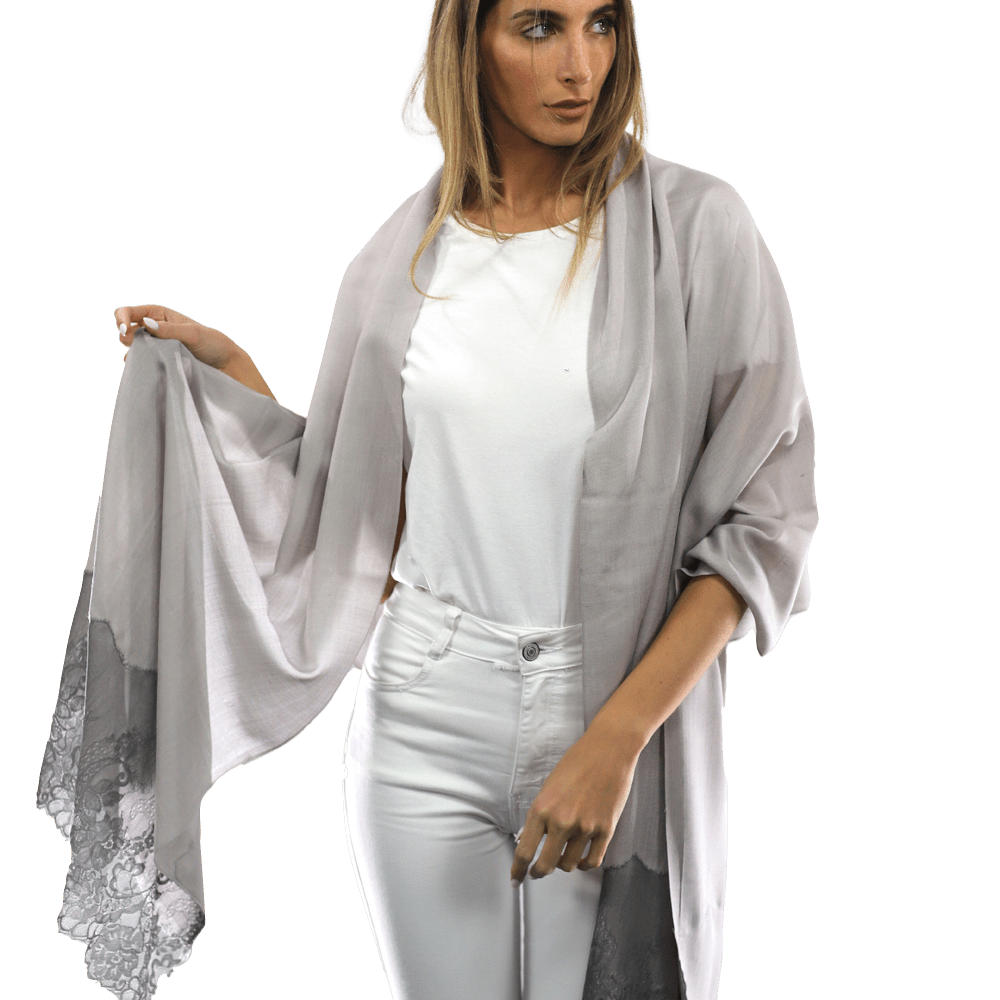 Lace Trim Scarf-Grey - Scarf - La Fiorentina LACB107