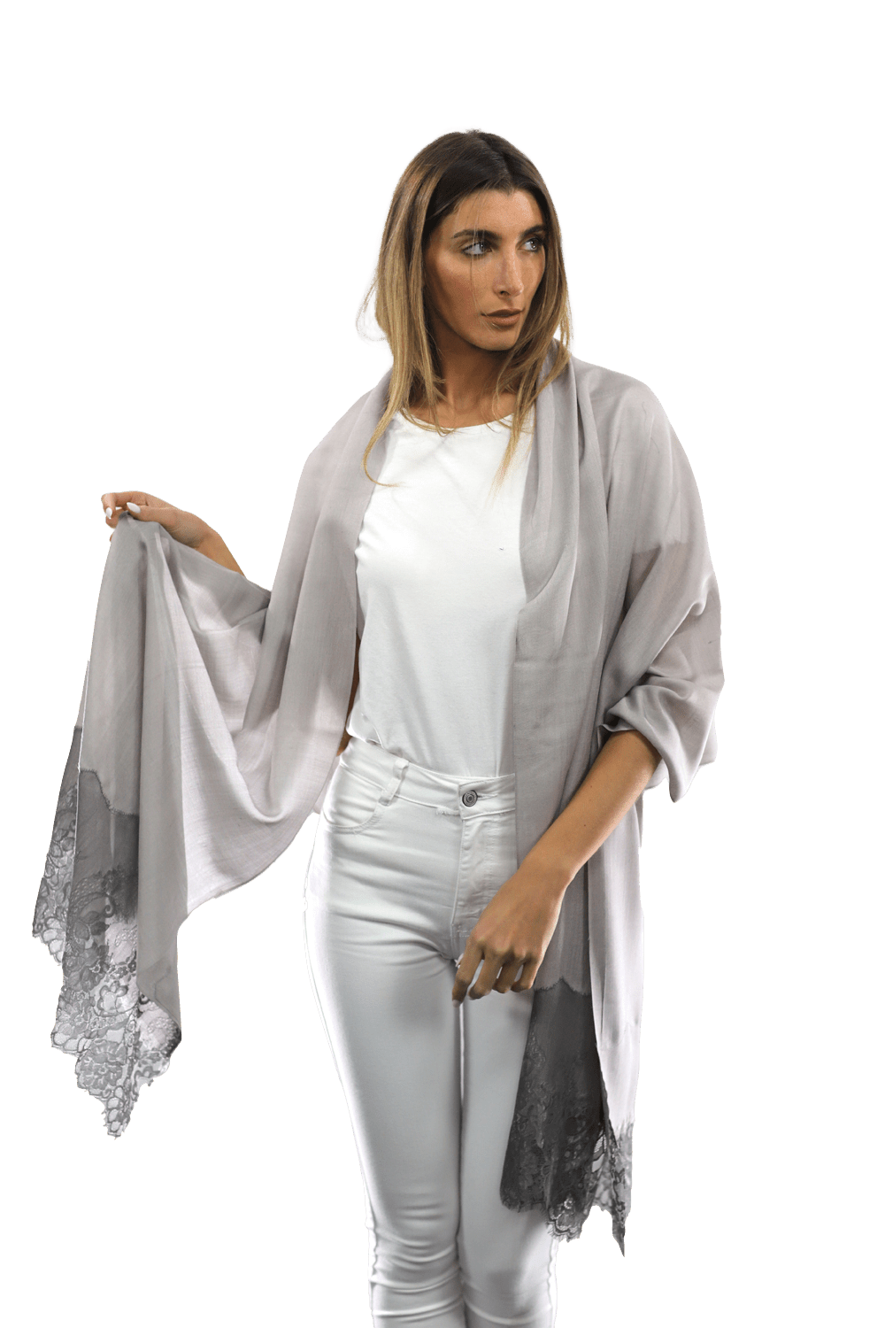 Lace Trim Scarf-Grey - Scarf - La Fiorentina LACB107