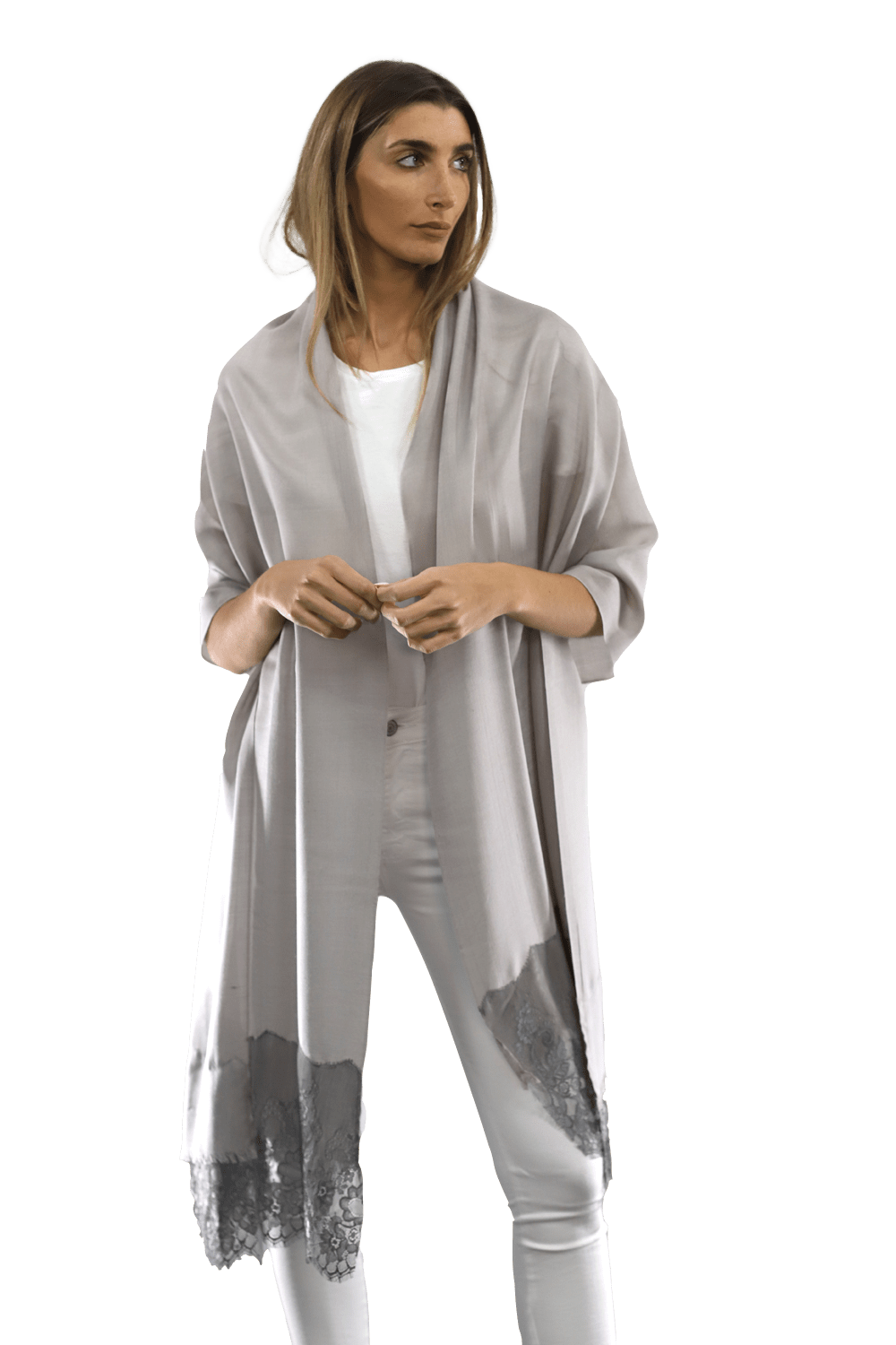 Lace Trim Scarf-Grey - Scarf - La Fiorentina LACB107