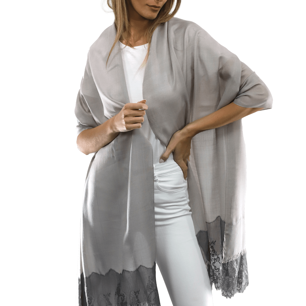 Lace Trim Scarf-Grey - Scarf - La Fiorentina LACB107