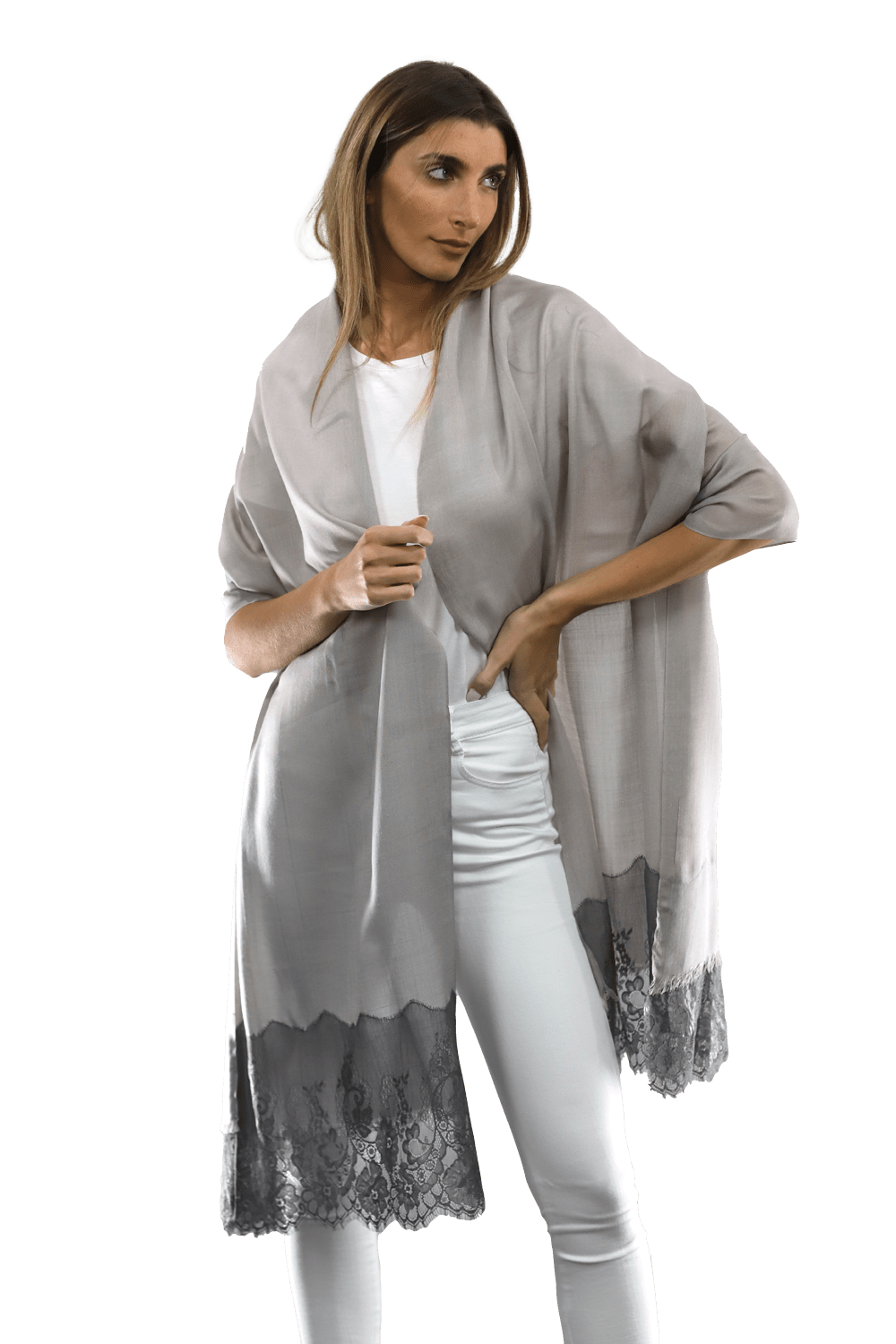 Lace Trim Scarf-Grey - Scarf - La Fiorentina LACB107