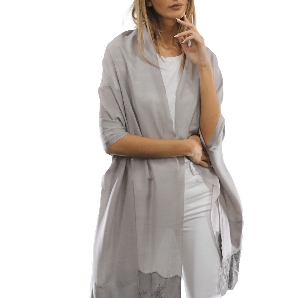 Lace Trim Scarf-Grey - Scarf - La Fiorentina LACB107