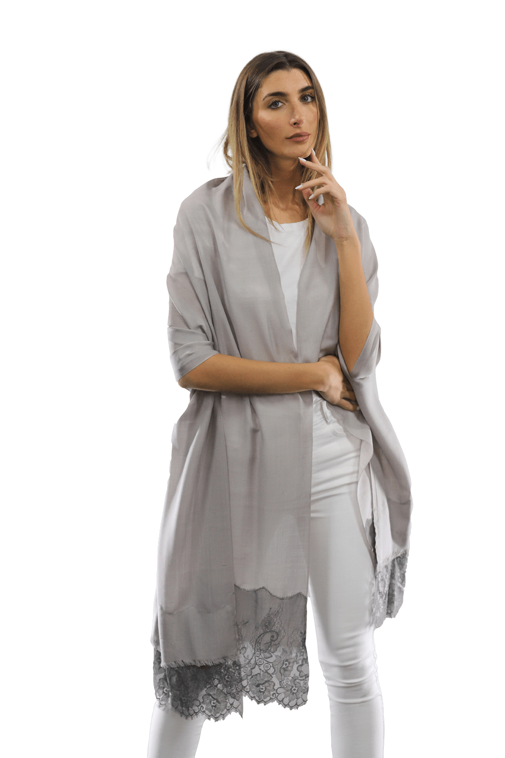 Lace Trim Scarf-Grey - Scarf - La Fiorentina LACB107