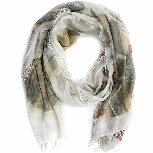 Leopard/Floral Print Scarf - Scarf - La Fiorentina,White Dis.1001-1