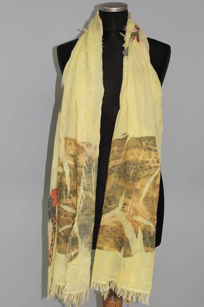 Leopard/Floral Print Scarf - Scarf - La Fiorentina,Yellow Dis.1001-1
