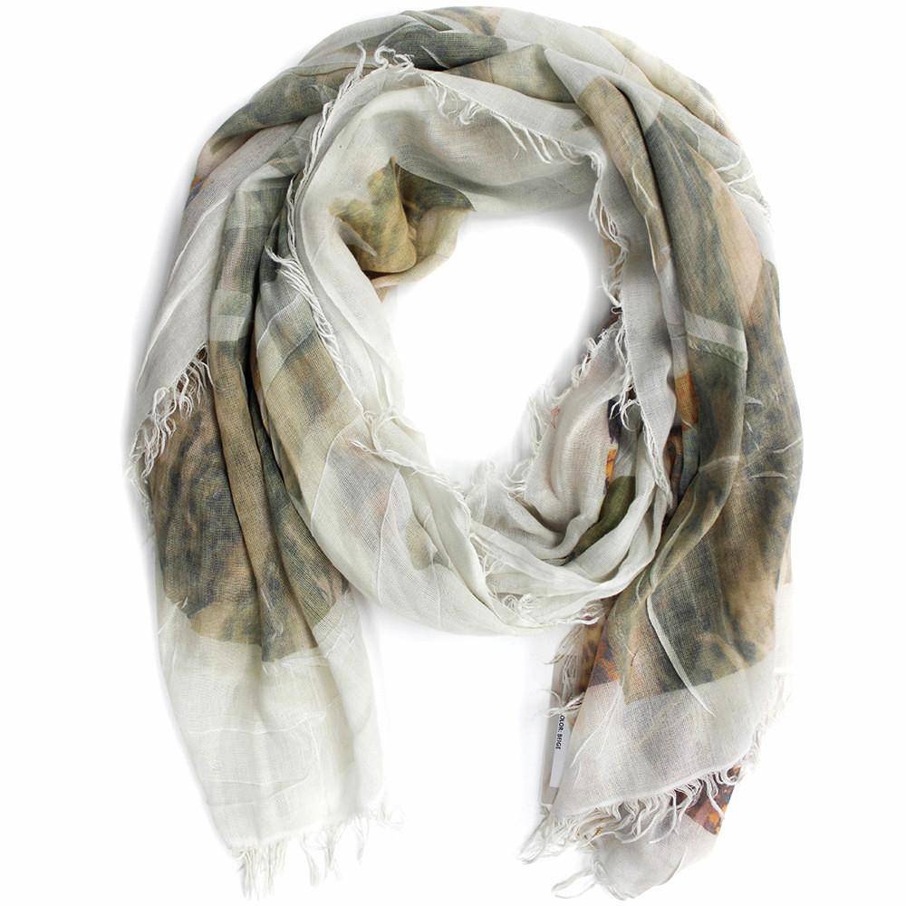 Leopard Floral Print Scarf - White - Scarf - La Fiorentina Dis.1001