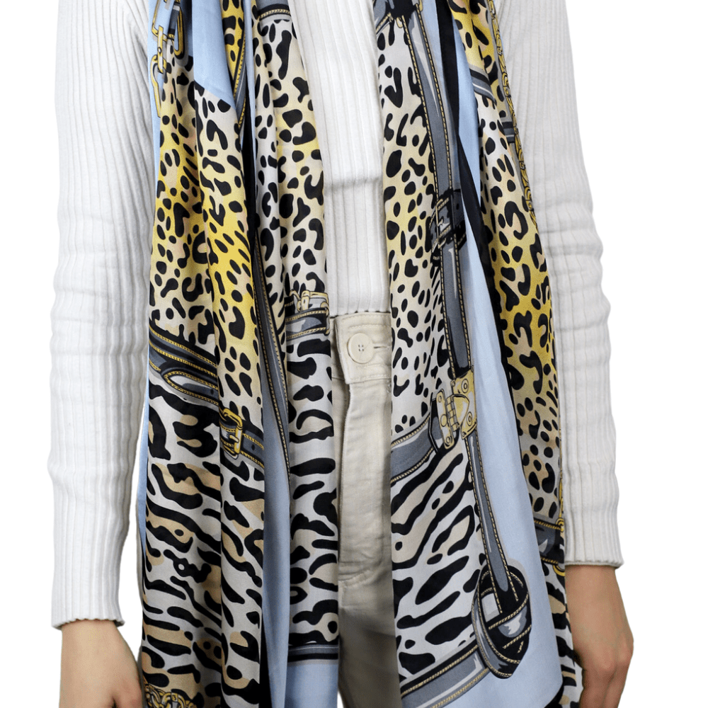 Leopard Print 100% Silk Scarf - Blue & Black – La Fiorentina
