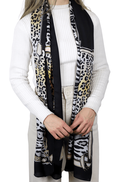 Black Gray Brushed Leopard Print Scarf Shawl – Just Style LA