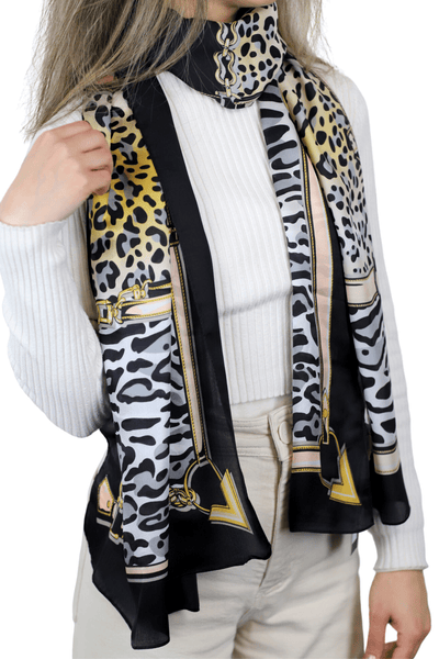 Black Leopard Print Silk Scarf –