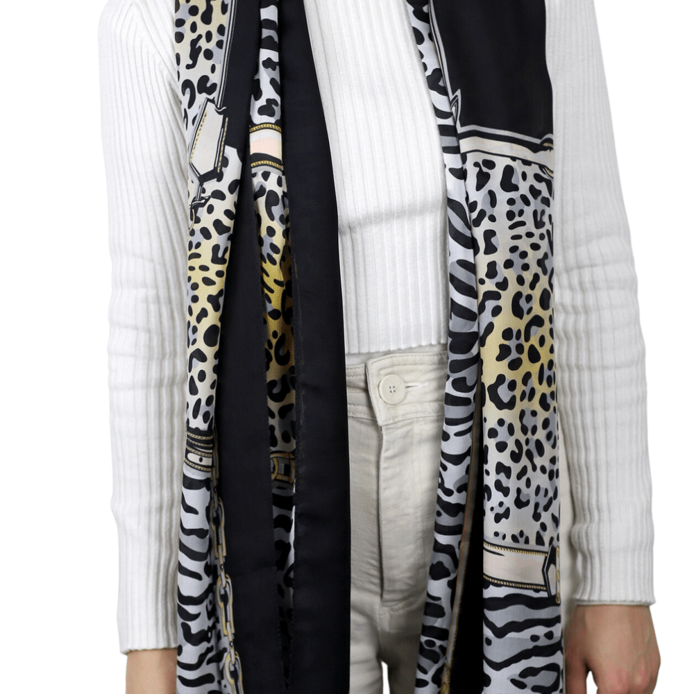 Leopard Print 100% Silk Scarf - Blue & Black - Silk Scarf - La Fiorentina,Blue SILK-2302-BLACK