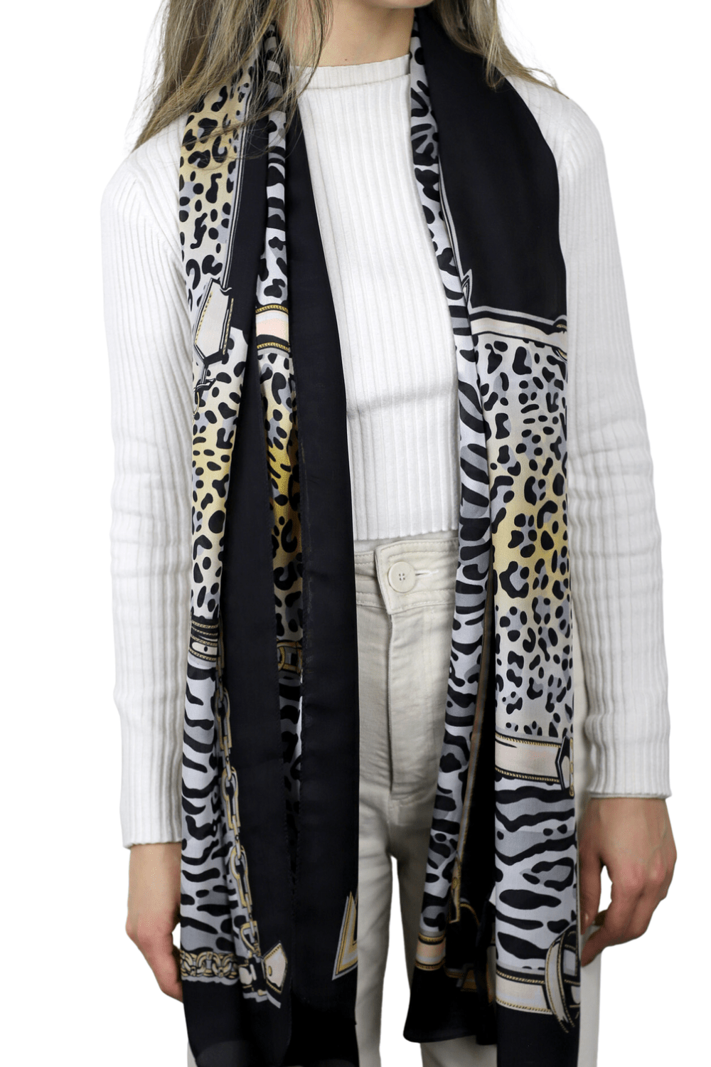 Black Gray Brushed Leopard Print Scarf Shawl – Just Style LA