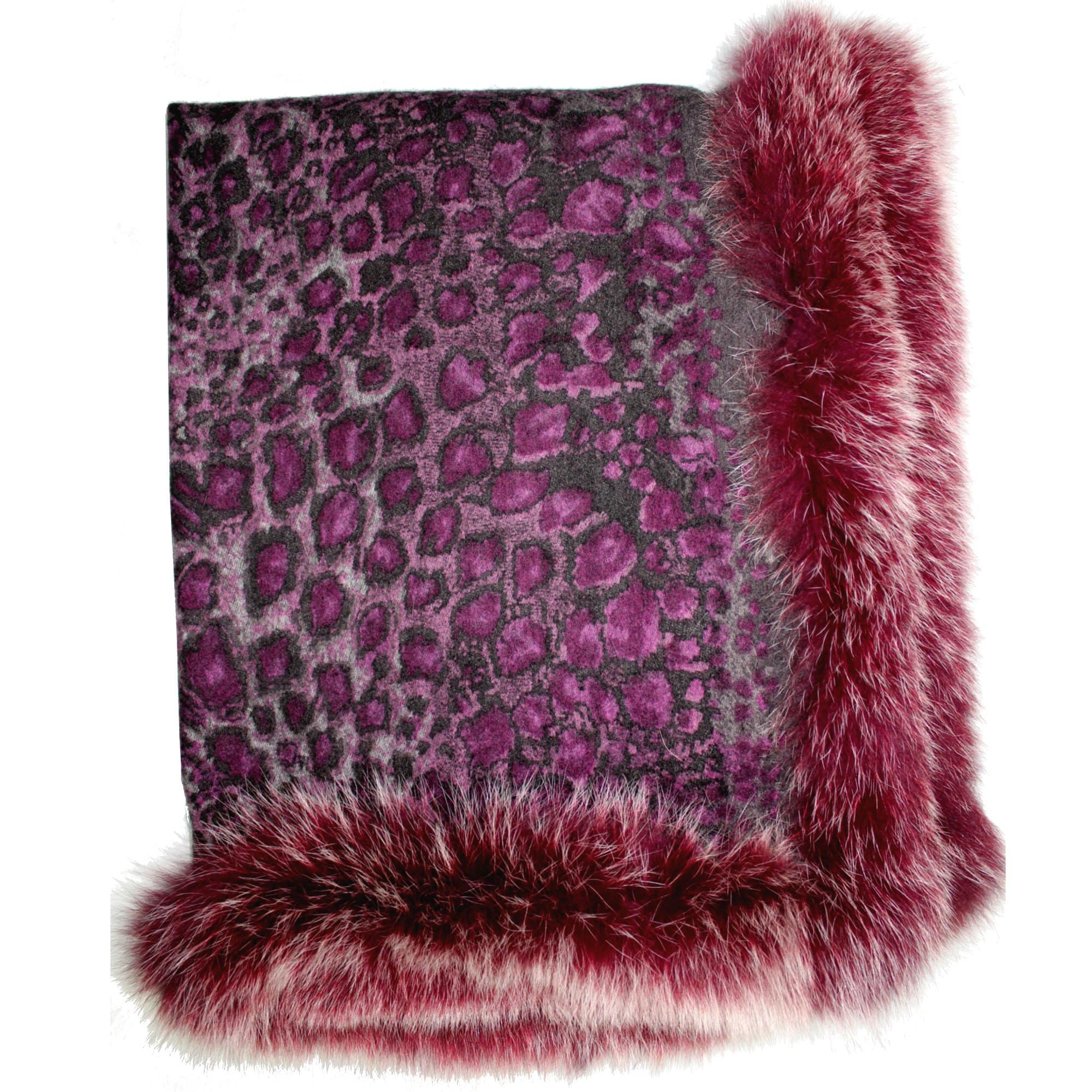 Leopard Print Wrap with Fox Trim - Purple / Charcoal - Wrap - La Fiorentina BE1201F