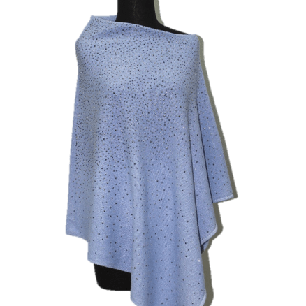 Light Weight Poncho with Embellishments - Light Blue - Poncho - La Fiorentina BE13