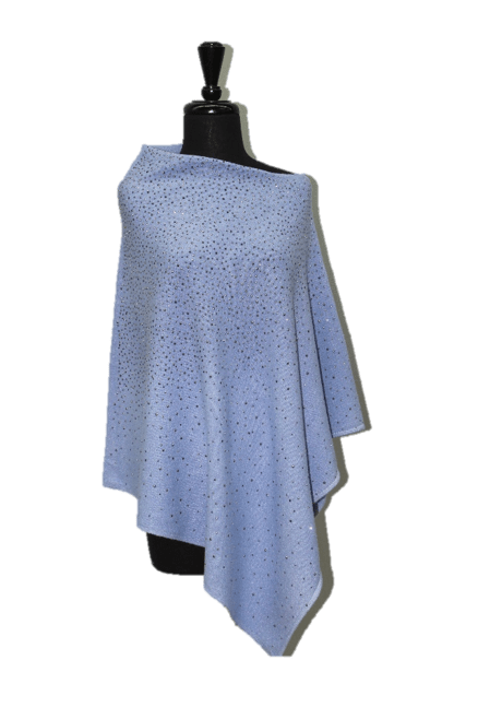 Light Weight Poncho with Embellishments - Light Blue - Poncho - La Fiorentina BE13