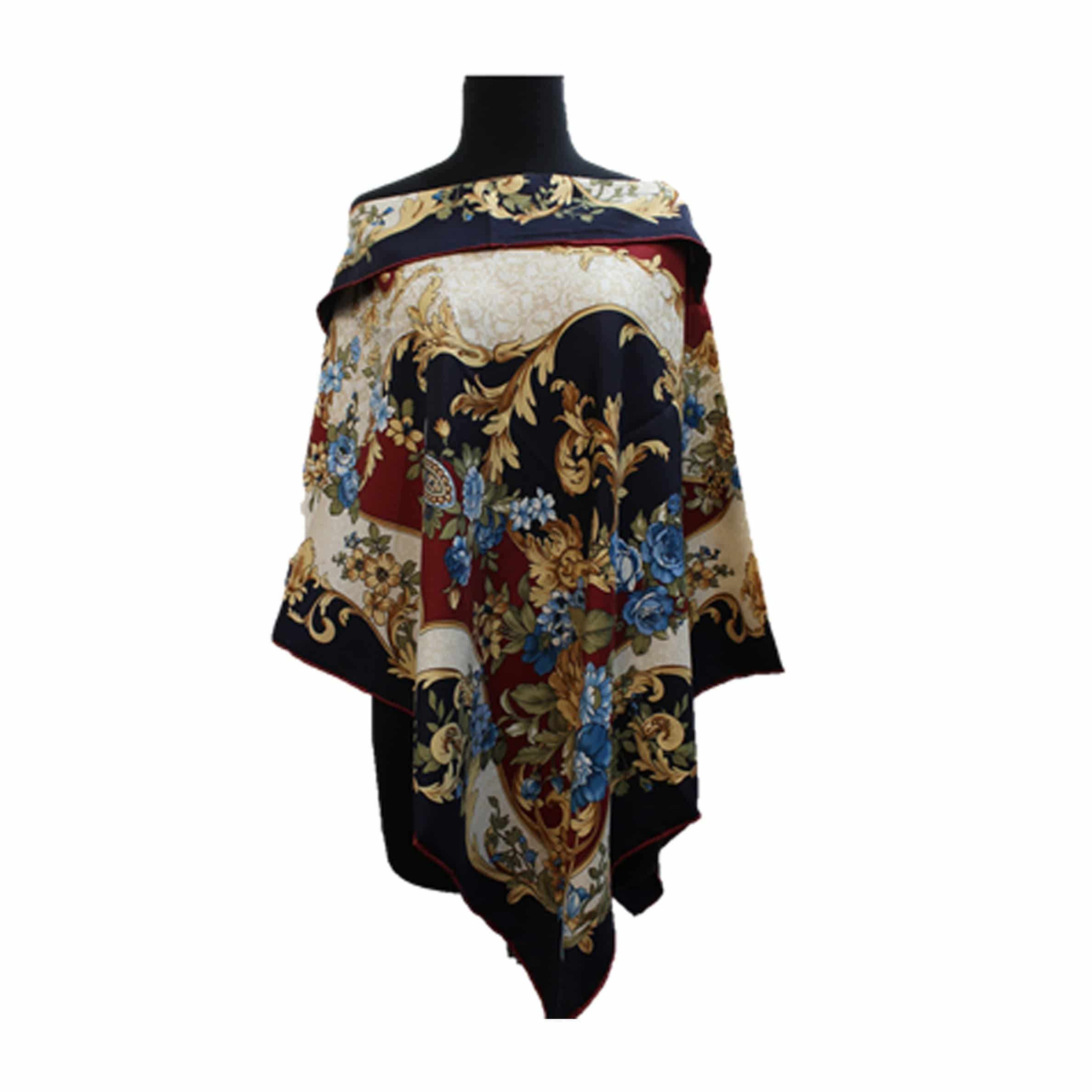 Lightweight Delicate Floral Print Poncho - Navy - Poncho - La Fiorentina TN1733-223
