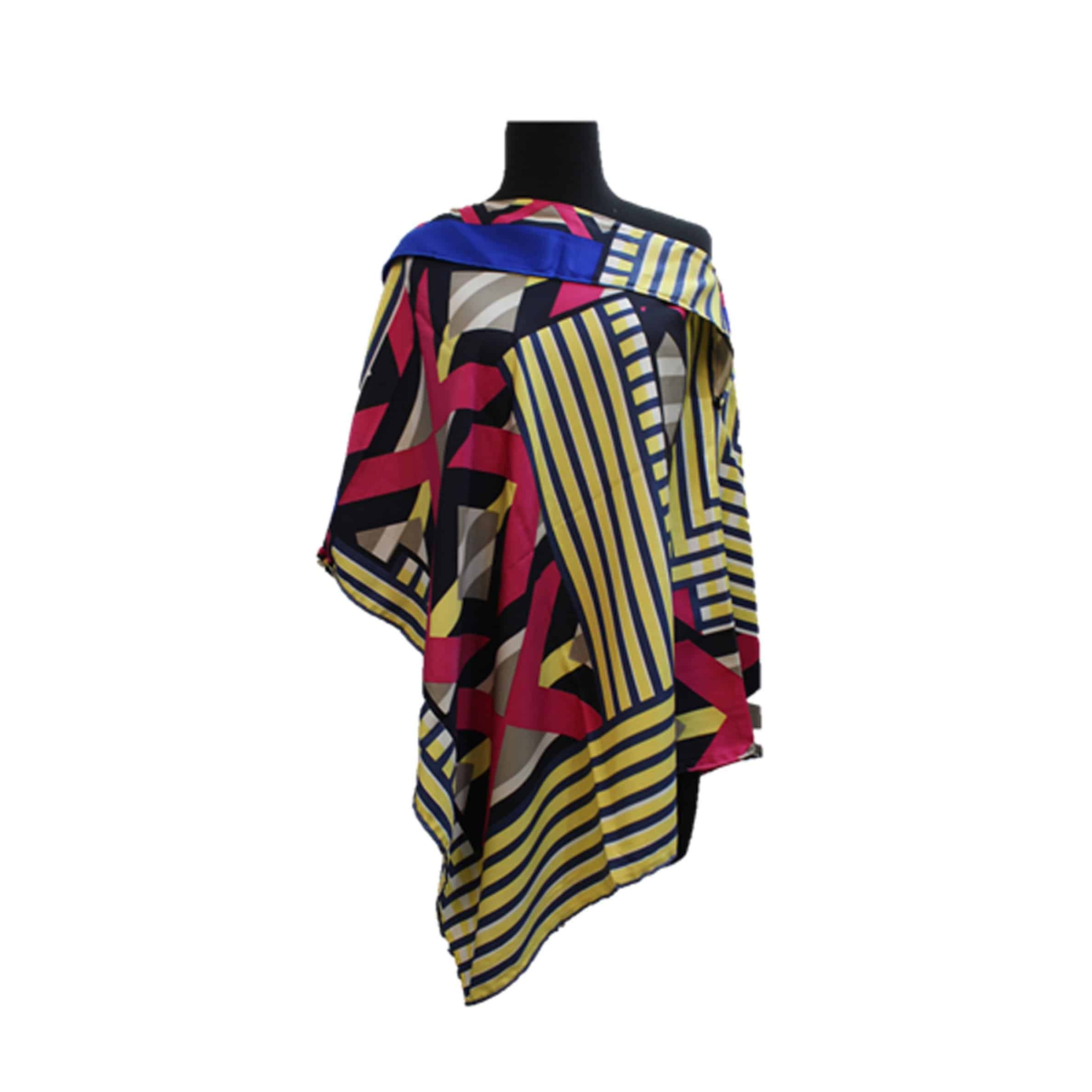 Lightweight Geometric Print Poncho-Blue - Poncho - La Fiorentina TN1733-220