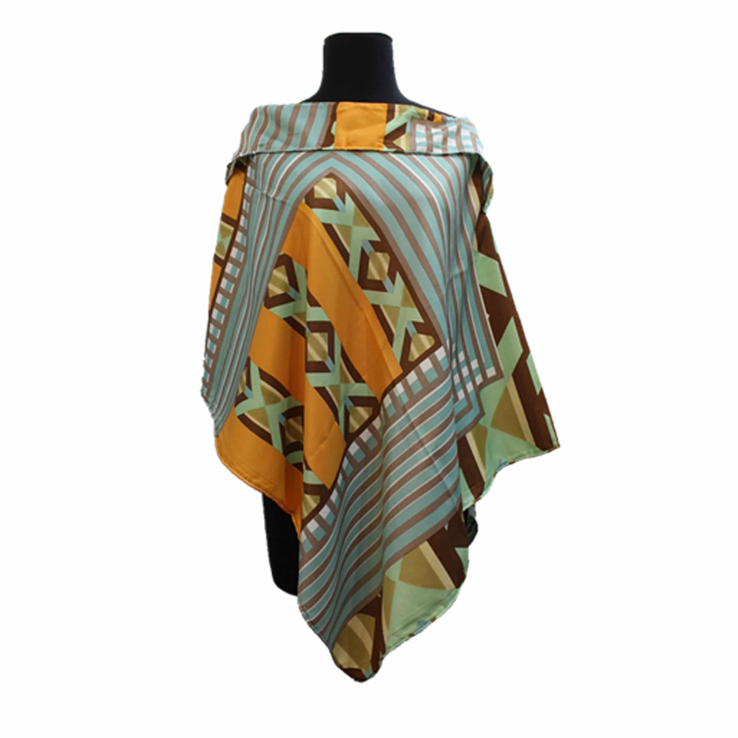 Lightweight Geometric Print Poncho-Green - Poncho - La Fiorentina TN1733-220