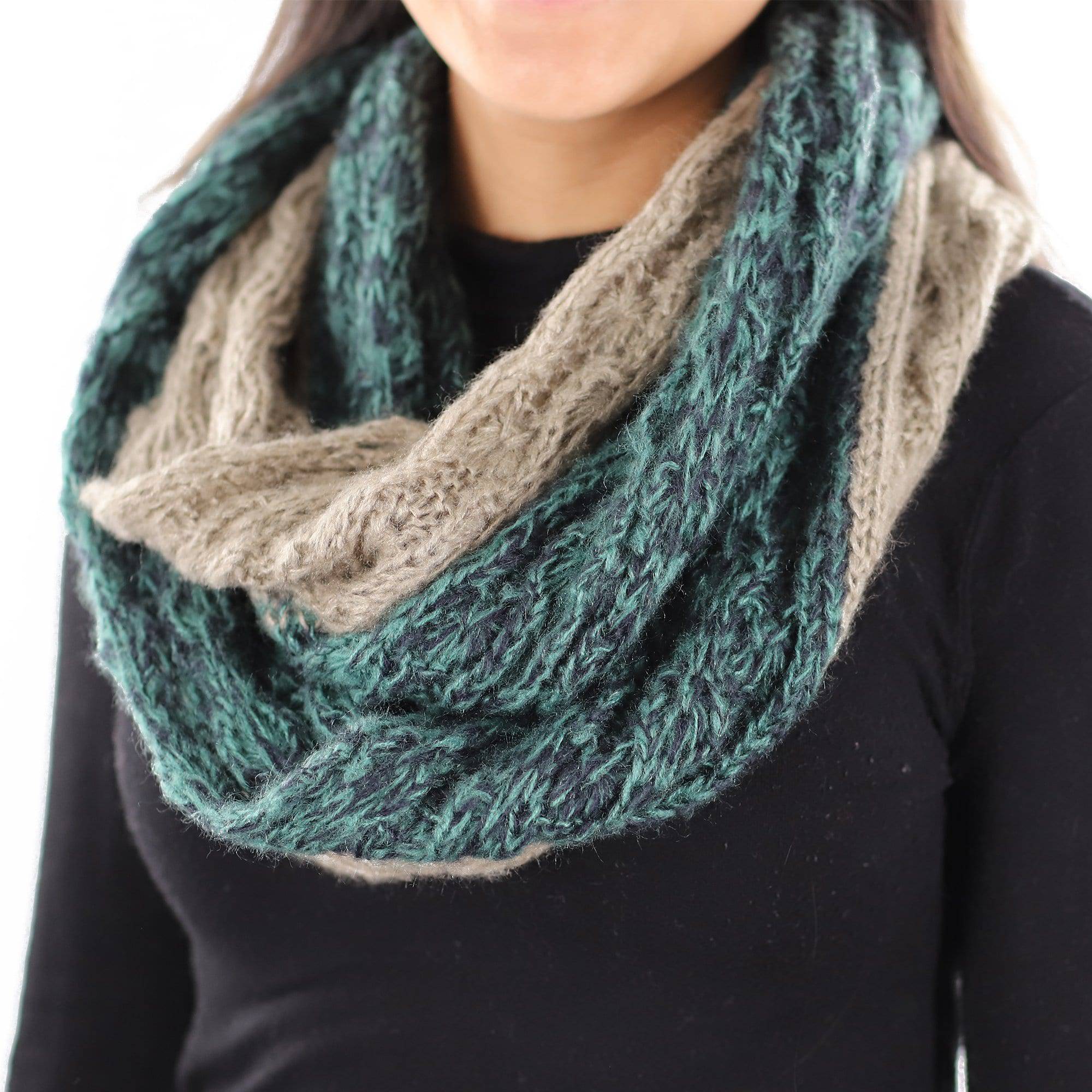 Lightweight Infinity Knit Muffler-Camel/Green - Muffler - La Fiorentina NF14JX11