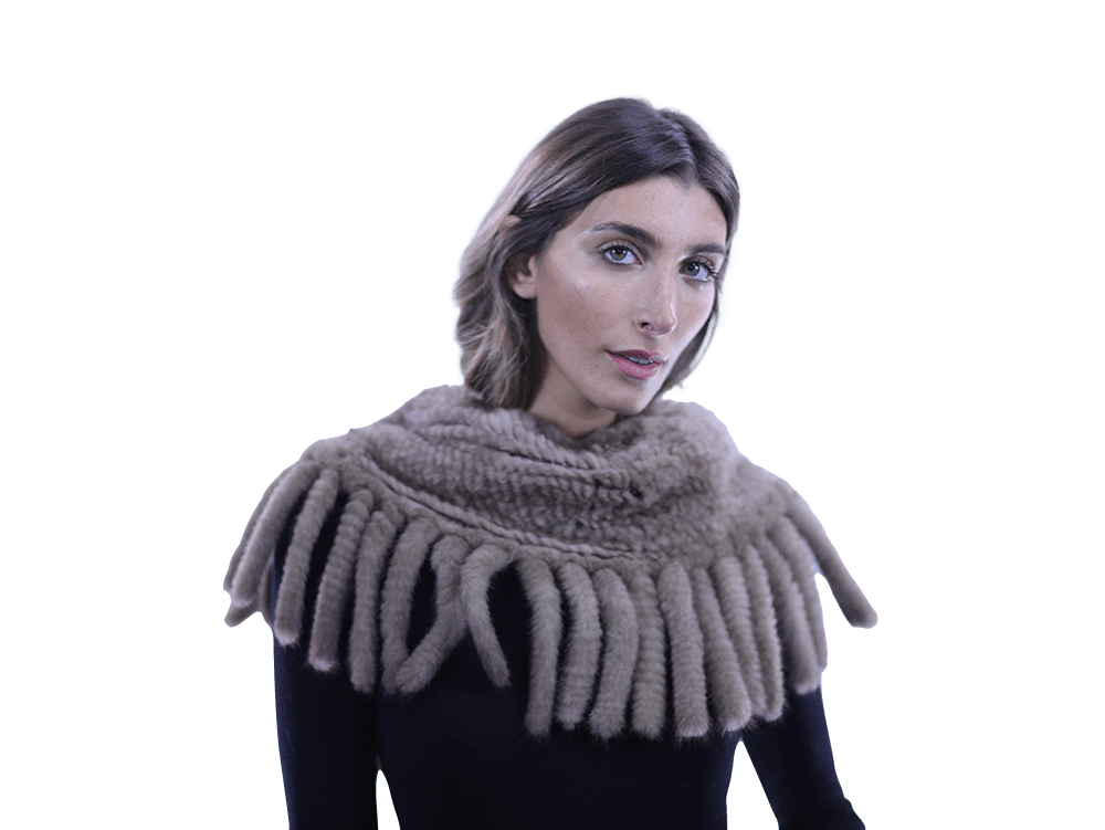 Lightweight Mink neck warmer with Fringes - Camel - Scarf - La Fiorentina TNF214_CAMEL