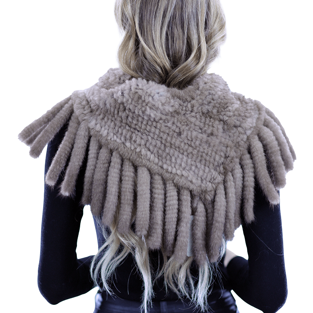 Lightweight Mink neck warmer with Fringes - Camel - Scarf - La Fiorentina TNF214_CAMEL
