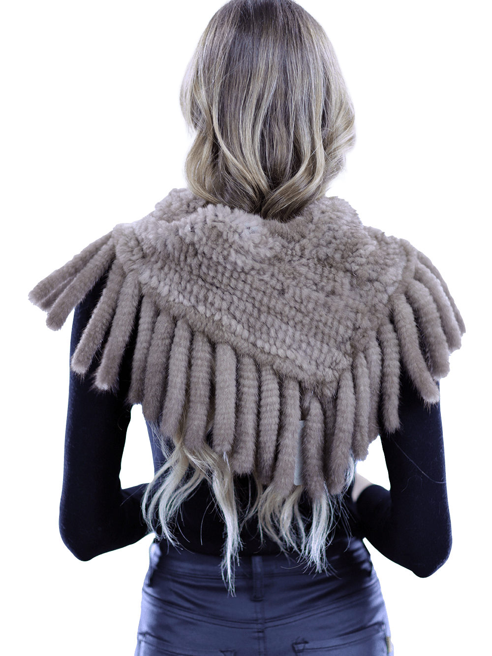 Lightweight Mink neck warmer with Fringes - Camel - Scarf - La Fiorentina TNF214_CAMEL