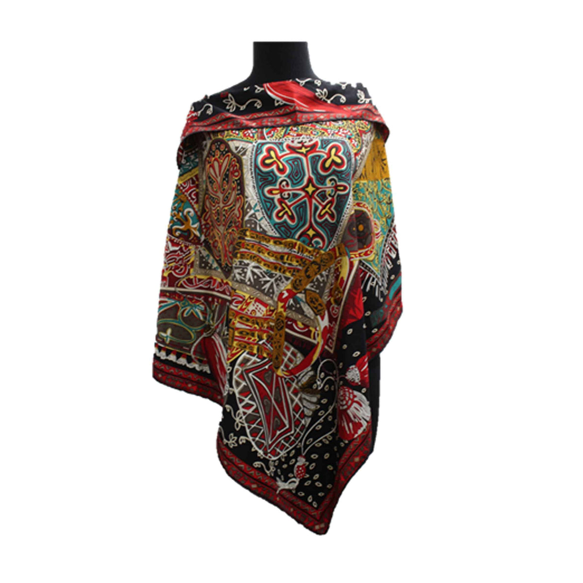 Lightweight Moroccan Print Poncho-Black | La Fiorentina