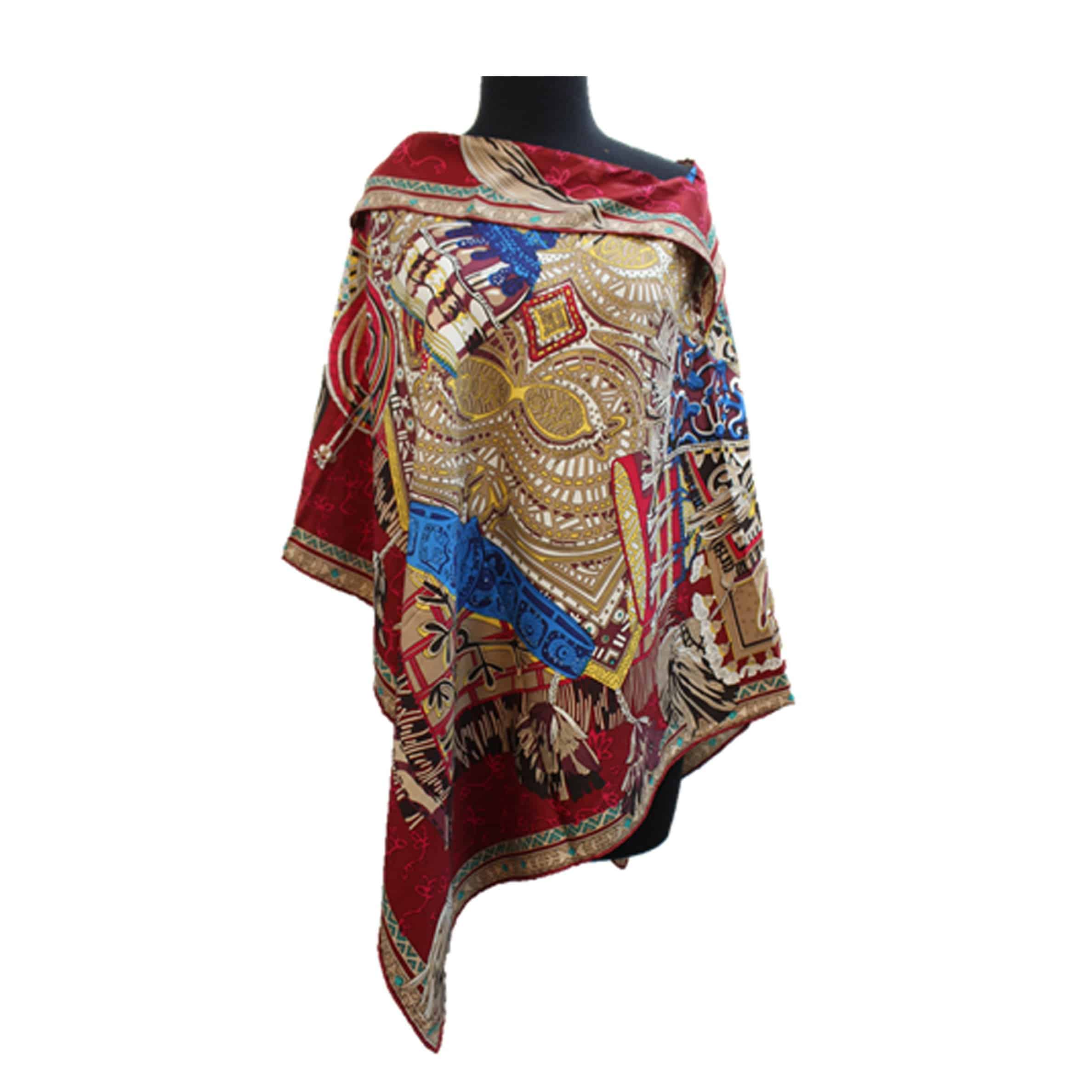Lightweight Moroccan Print Poncho-Red - Poncho - La Fiorentina TN1733-221
