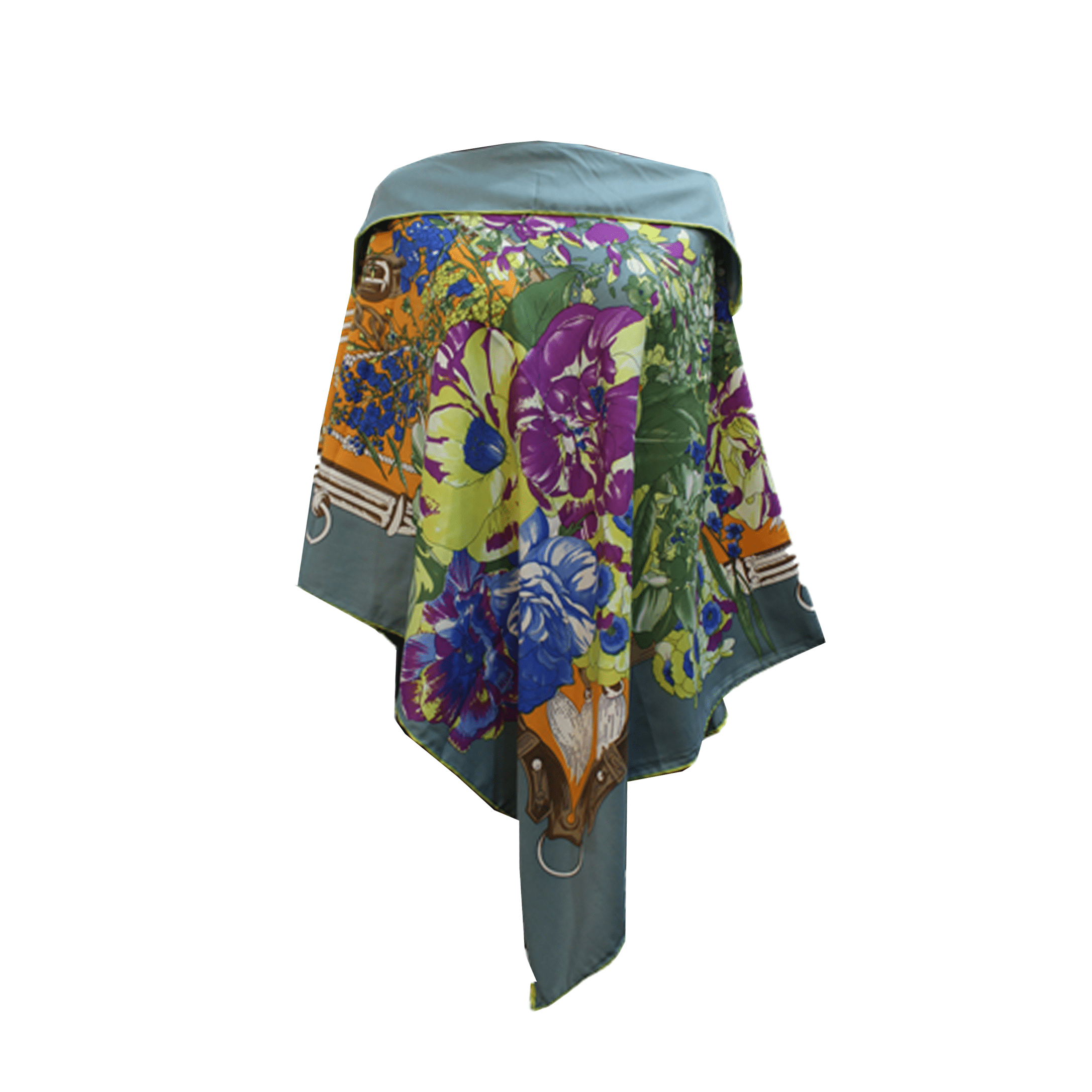 Lightweight Oversized Floral Print Poncho-Blue - Poncho - La Fiorentina TN1733-222