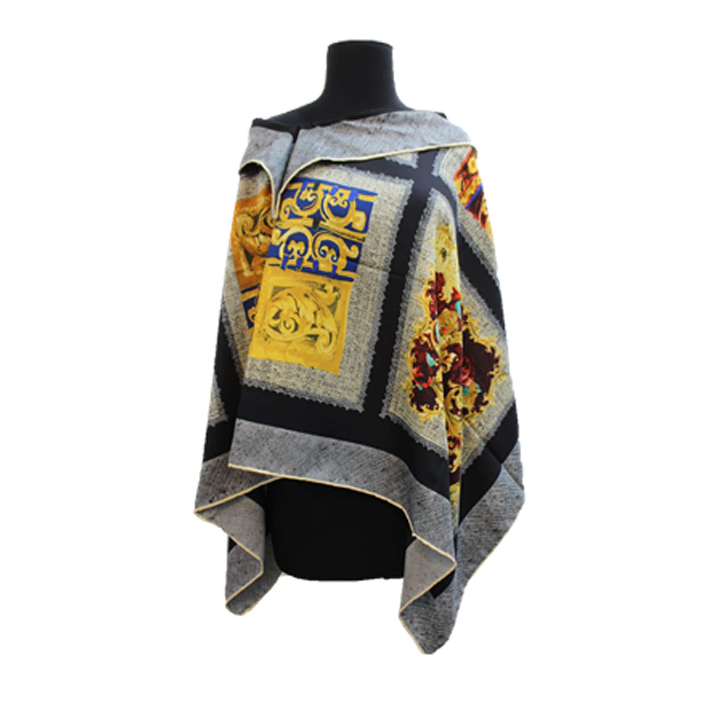 Lightweight Square Print Poncho- Black - Poncho - La Fiorentina TN1733-219