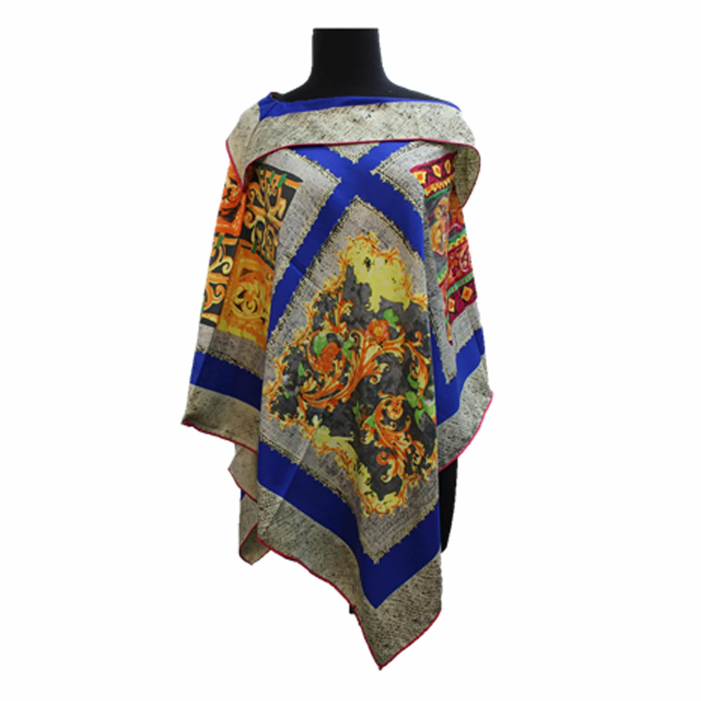 Lightweight Square Print Poncho- Blue - Poncho - La Fiorentina TN1733-219