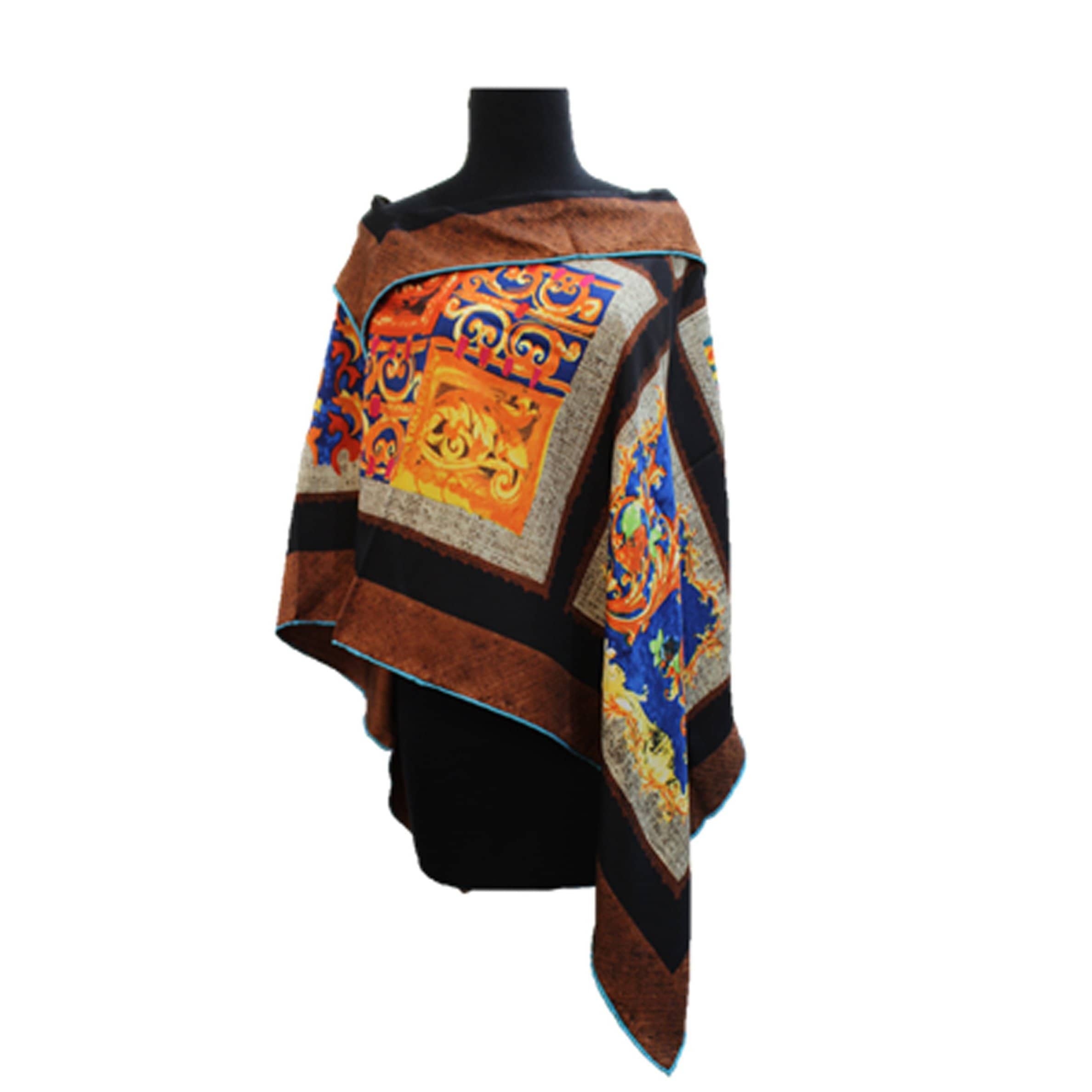 Lightweight Square Print Poncho-Brown - Poncho - La Fiorentina TN1733-219