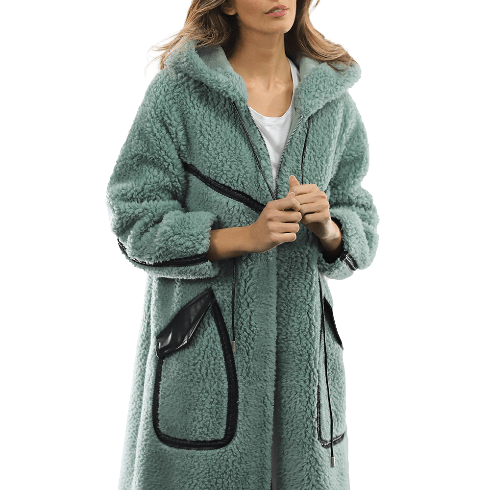 Long Faux Fur Coat with Black detail - Green - Coat - La Fiorentina FAUX207_GREEN