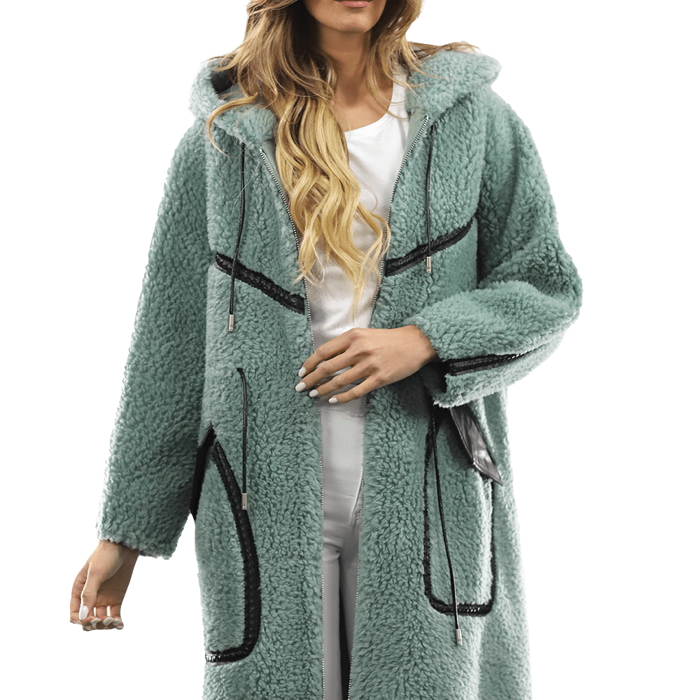 Long Faux Fur Coat with Black detail - Green - Coat - La Fiorentina FAUX207_GREEN