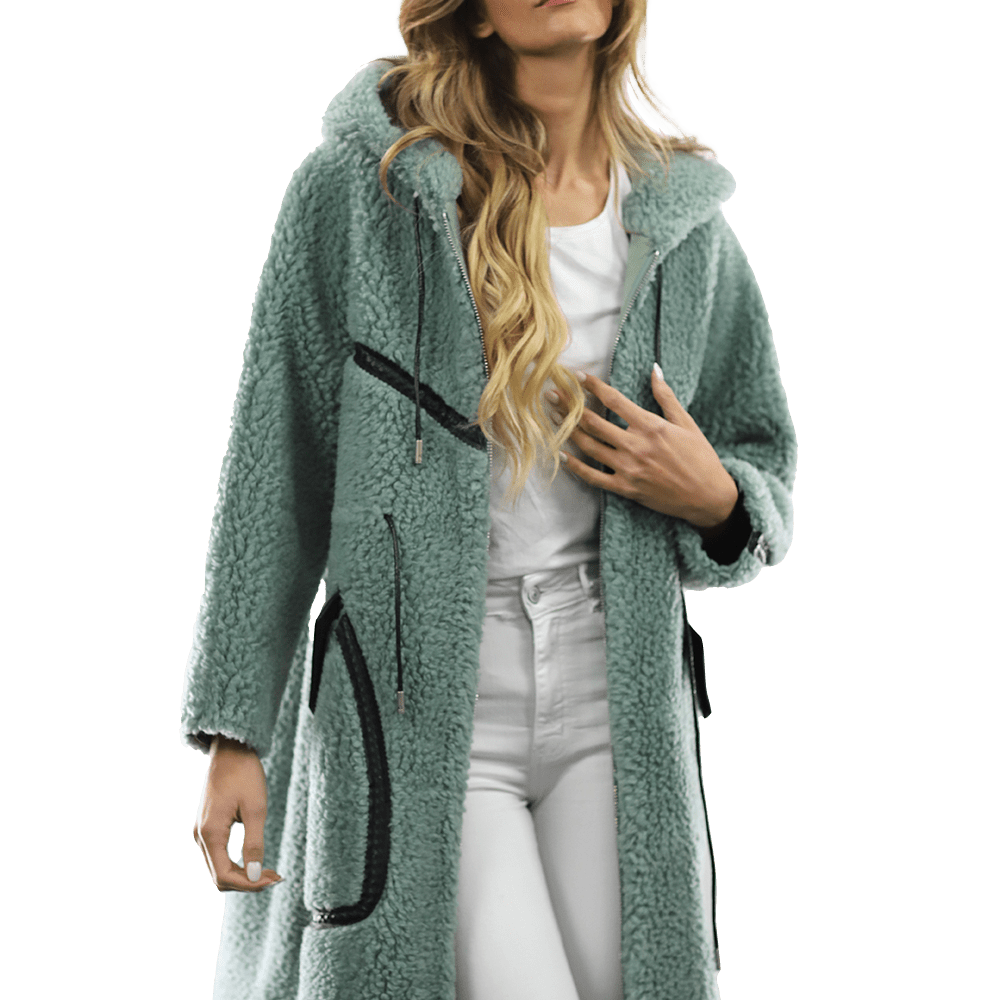 Long Faux Fur Coat with Black detail - Green - Coat - La Fiorentina FAUX207_GREEN