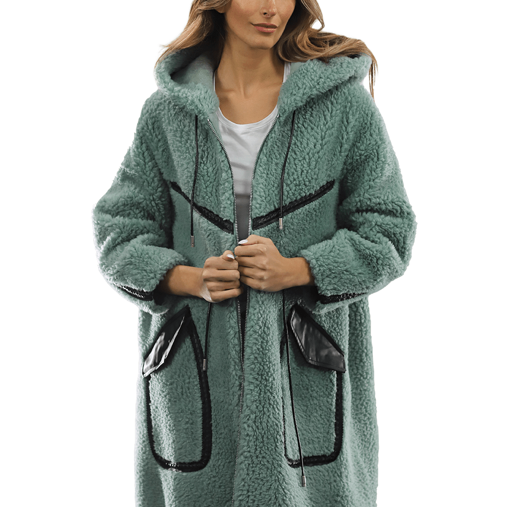 Long Faux Fur Coat with Black detail - Green - Coat - La Fiorentina FAUX207_GREEN