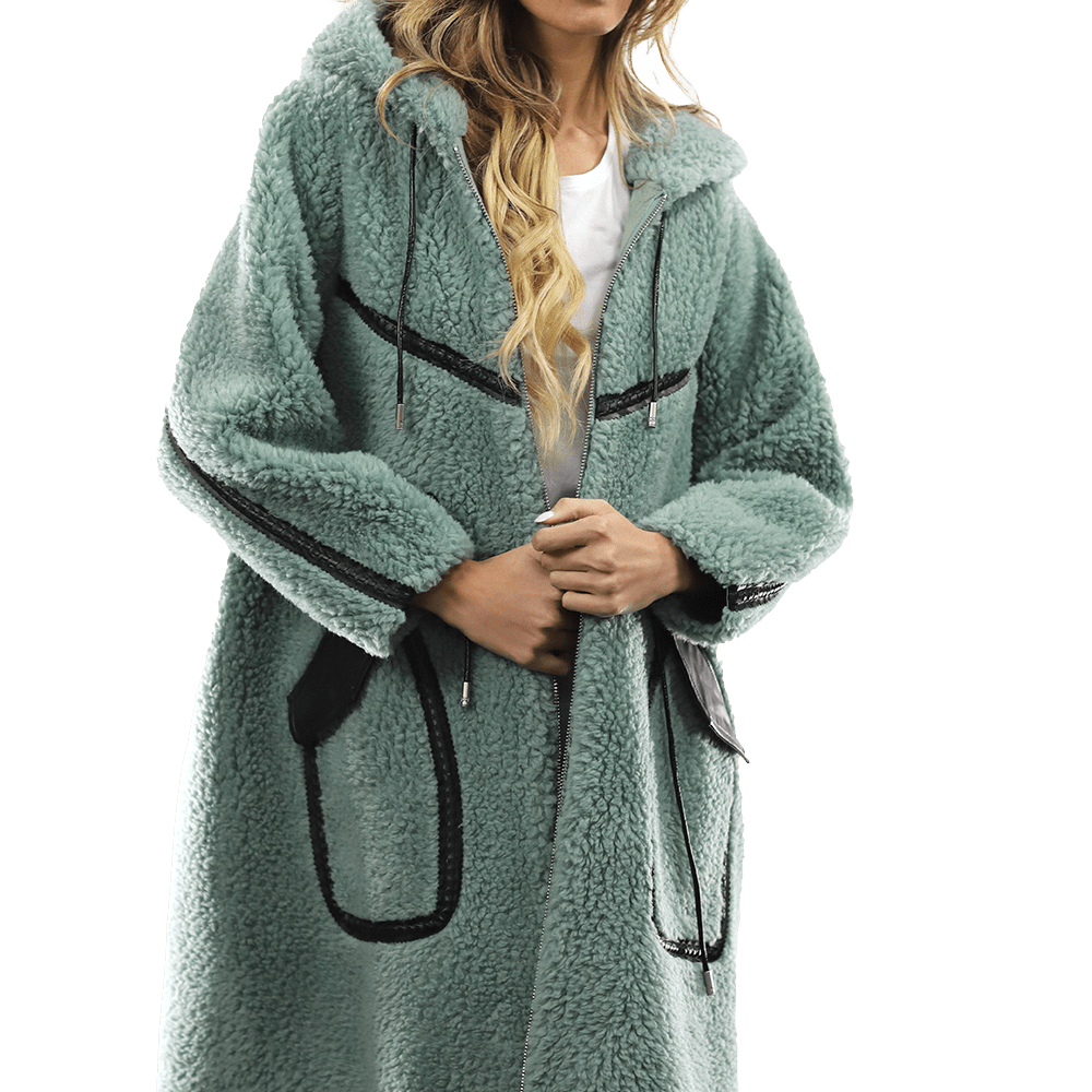 Long Faux Fur Coat with Black detail - Green - Coat - La Fiorentina FAUX207_GREEN