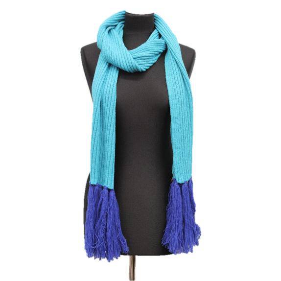 Long Length Scarf With Contrasting Fringe - Dark Blue/Light Blue - Scarf - La Fiorentina WXB006