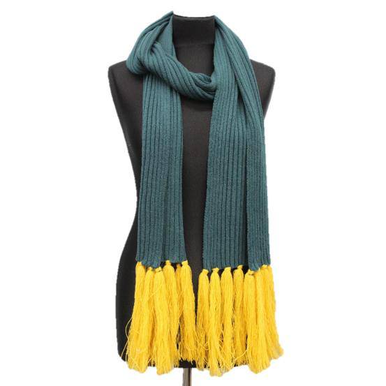 Long Length Scarf With Contrasting Fringe - Yellow/Dark Green - Scarf - La Fiorentina WXB006