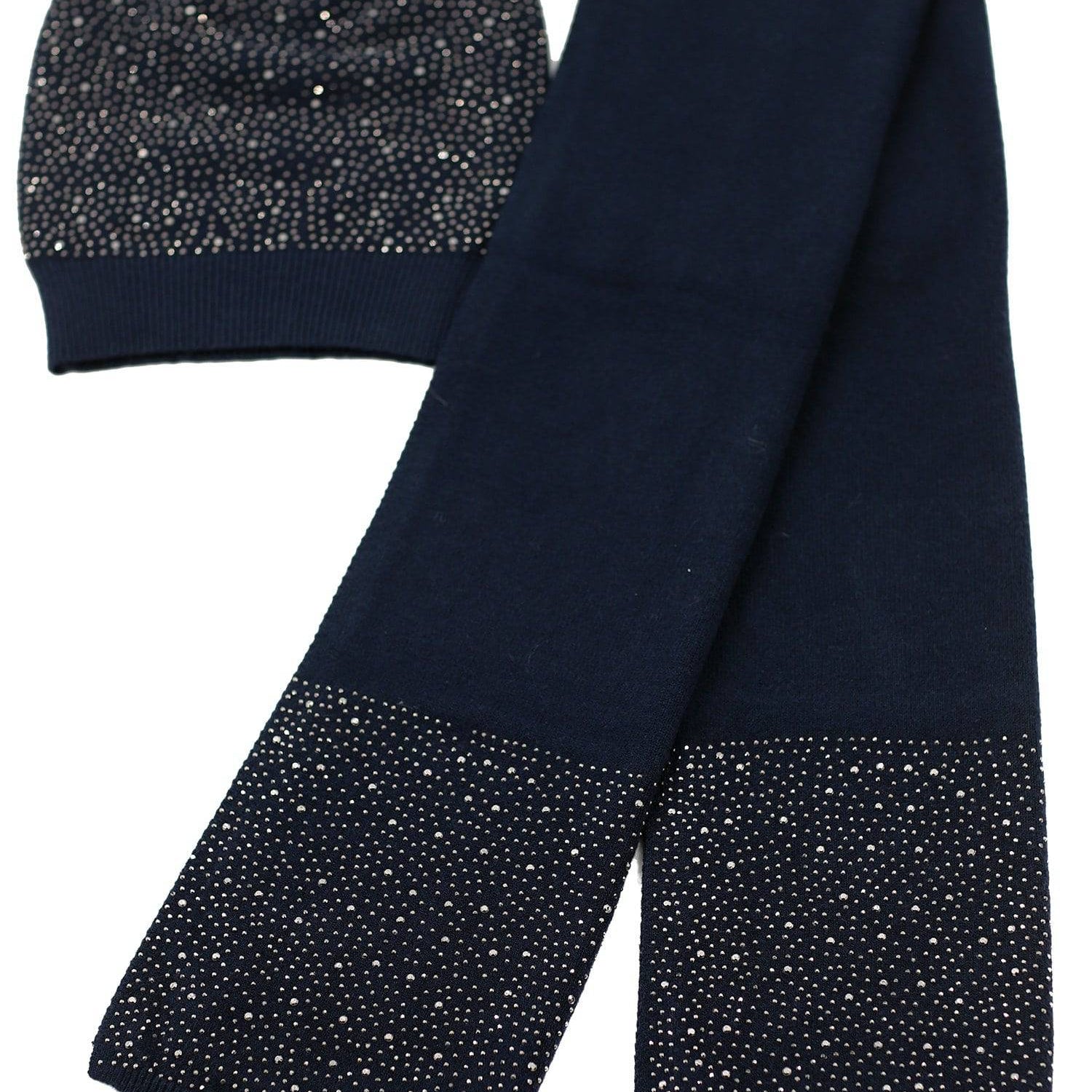 Matching Embellished Scarf and Hat Set - Set - La Fiorentina,Navy BE07-B-1