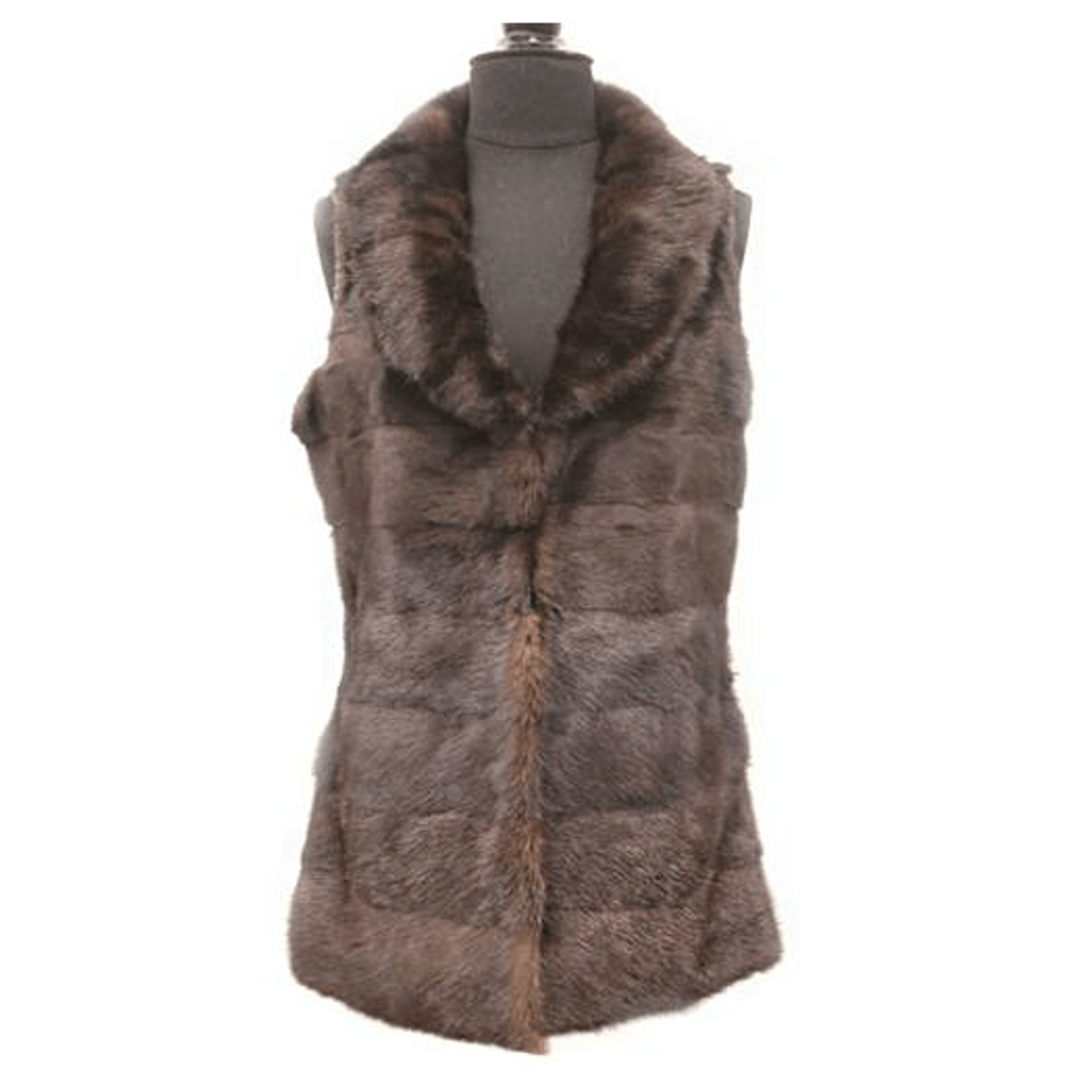Mink Fur Vest w/ Knit Back - Brown - Fur Vest - La Fiorentina MOSE-1401