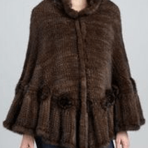 Mink Knit Poncho With Rosettes- Brown - Poncho - La Fiorentina TYF-1306