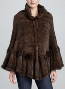 Mink Knit Poncho With Rosettes- Brown - Poncho - La Fiorentina TYF-1306