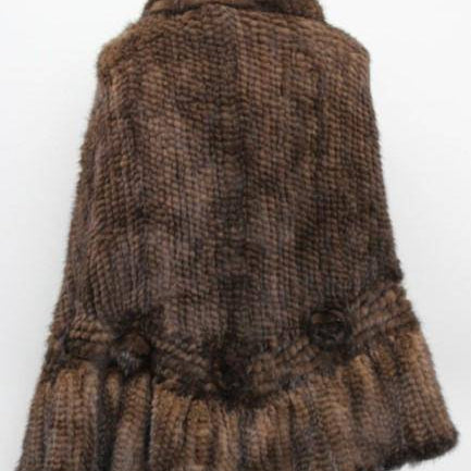 Mink Knit Poncho With Rosettes- Brown - Poncho - La Fiorentina TYF-1306