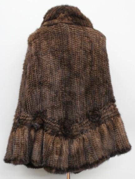 Mink Knit Poncho With Rosettes- Brown - Poncho - La Fiorentina TYF-1306