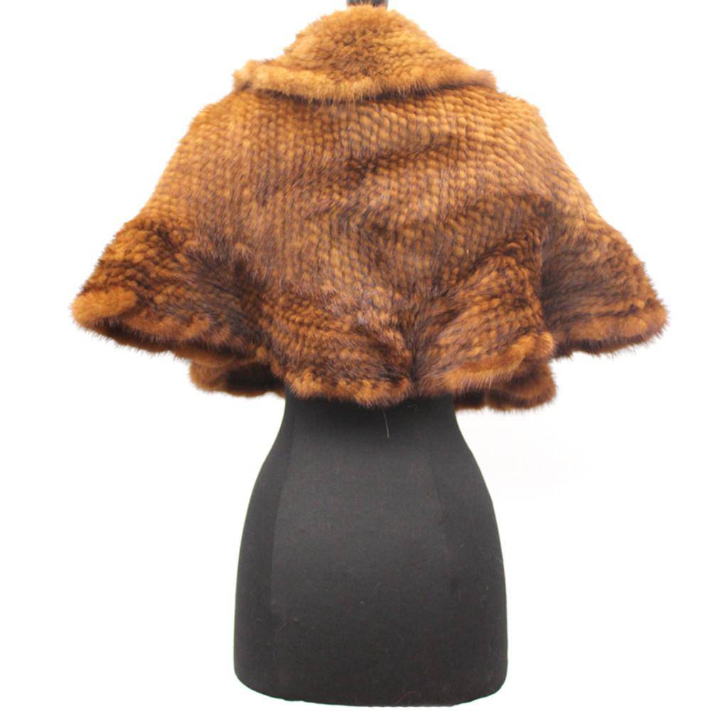 Mink Muffler with Ruffles and Hook Closures - Whiskey - Fur Muffler - La Fiorentina BK-S-624