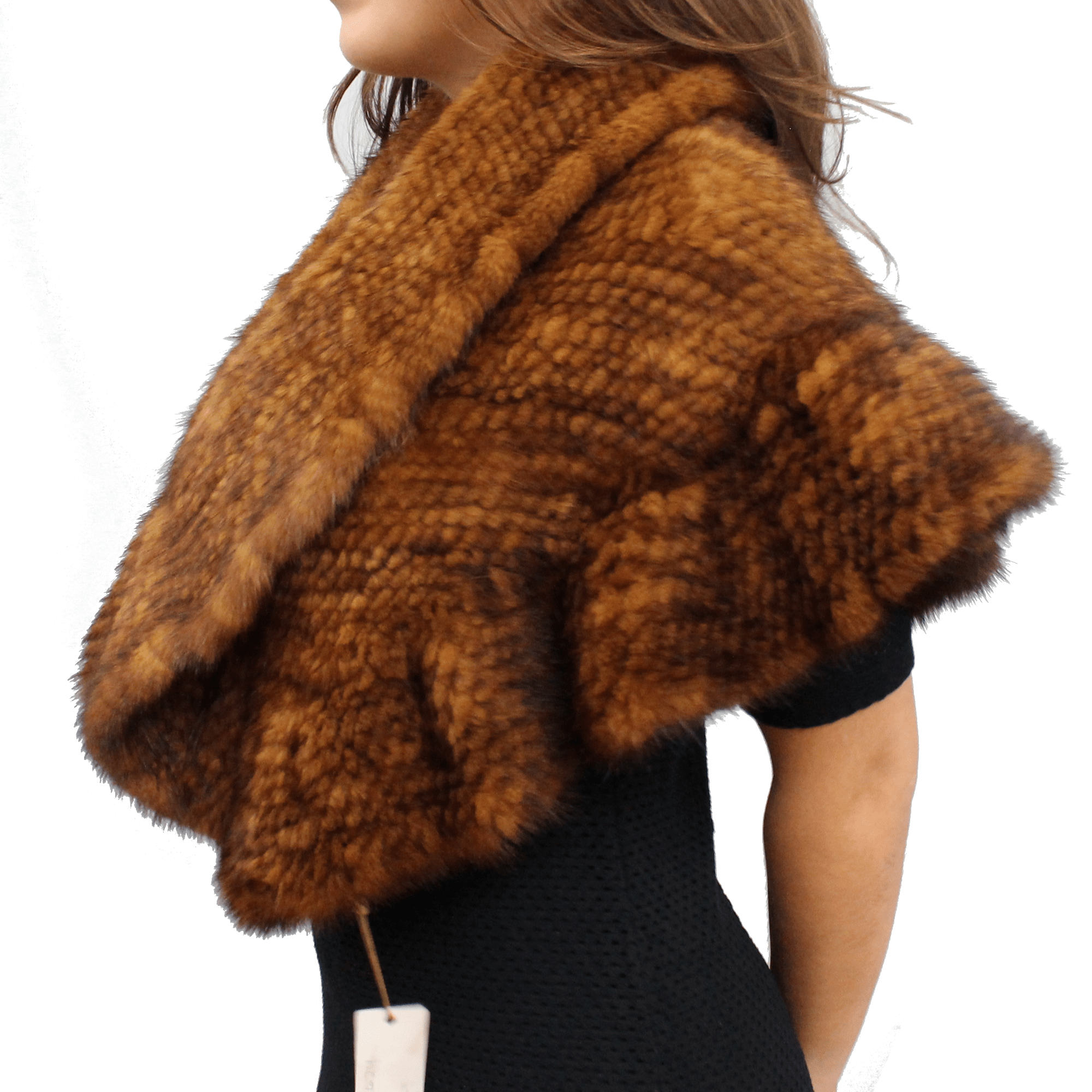 Mink Muffler with Ruffles and Hook Closures - Whiskey - Fur Muffler - La Fiorentina BK-S-624