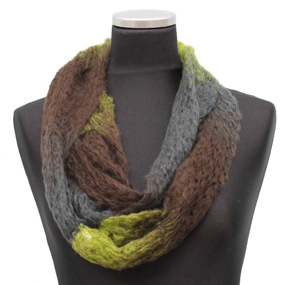 Mohair-like Space Dyed Infinity Muffler-Khaki/Chocolate/Grey Combo - Muffler - La Fiorentina KT12-1705S-F14